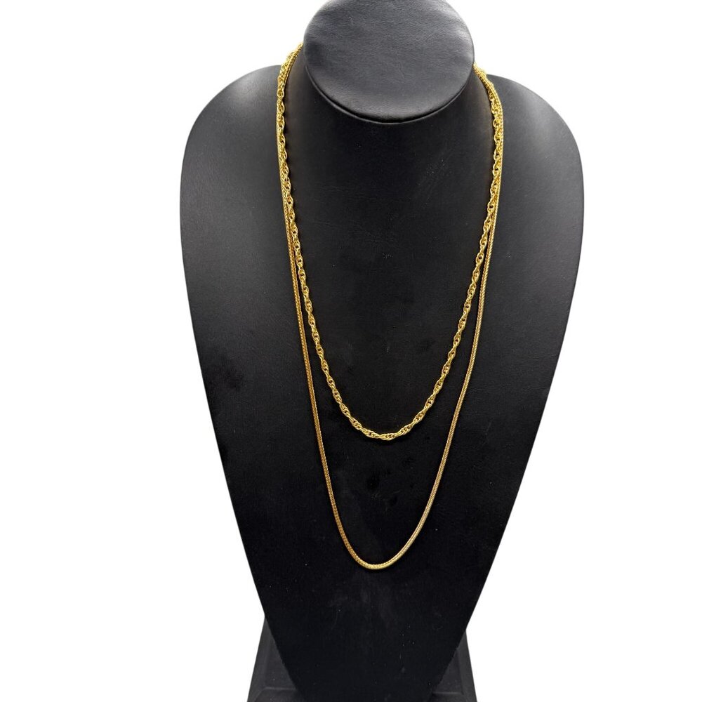 Twisted Rope Double-Strand Layered Chain Necklace Gold Tone